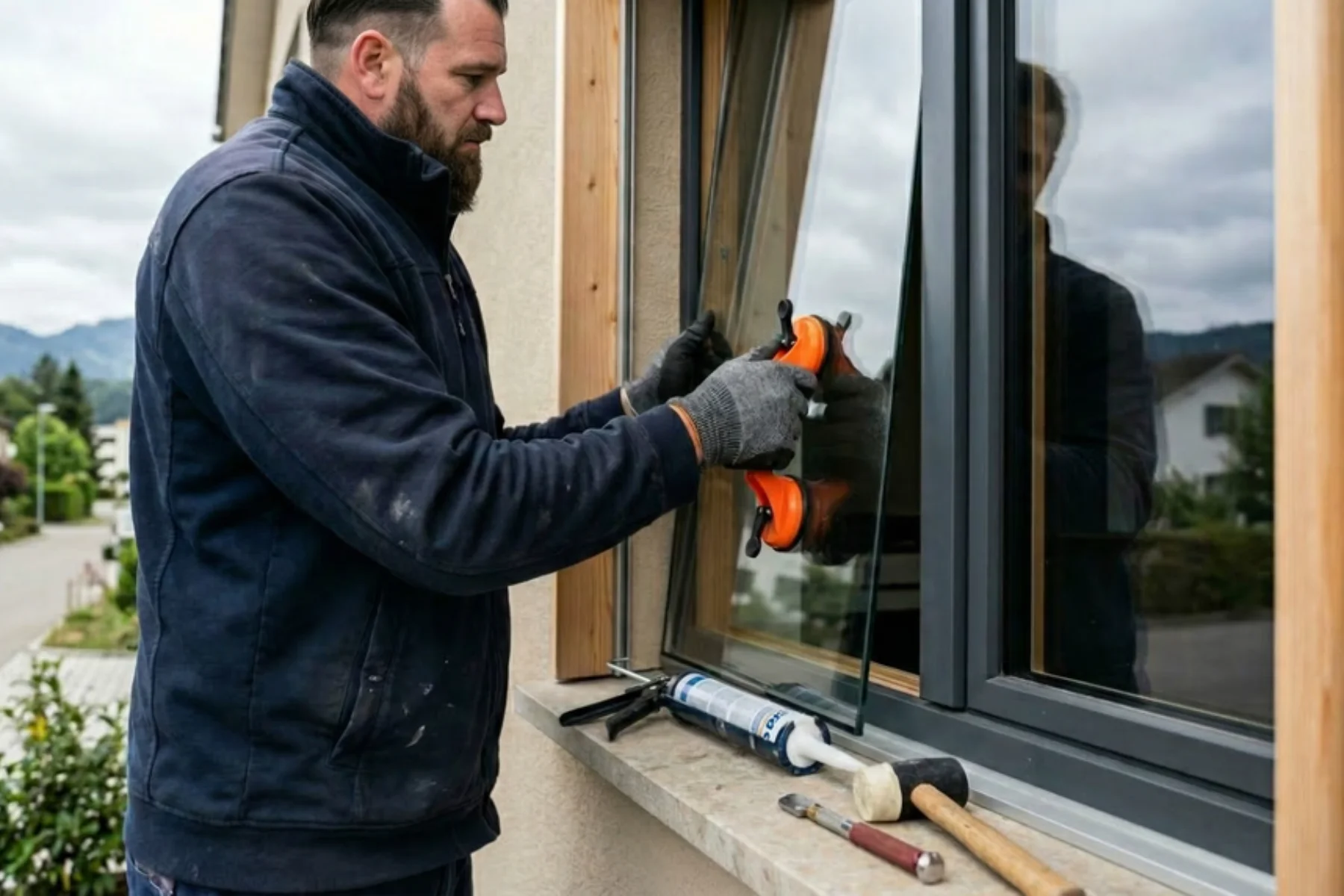 Vitrier professionnel au travail